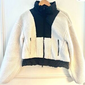 Ena Pelly Cream and Black Sherpa Teddy Zip Jacket